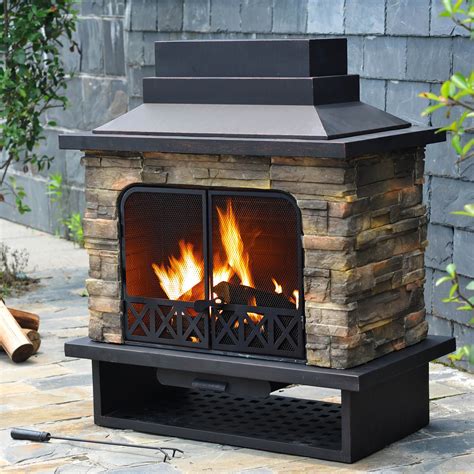 Sunjoy Felicia Steel Wood Outdoor Fireplace And Reviews Wayfair