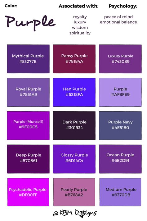 Purple Color Chart With Hex Codes Shows 15 Color Names With Their