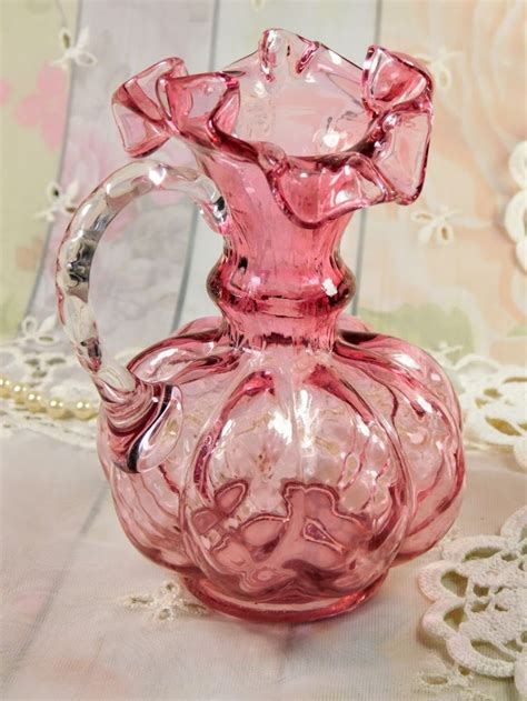 Pink Glass Pitcher With Frilly Fluted Top Vintage Pink Glass Etsy