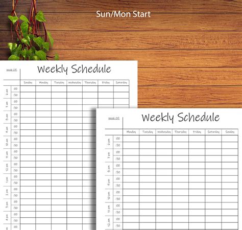 Printable Half Hour Weekly Schedule On Two Pages Half Hour Daily