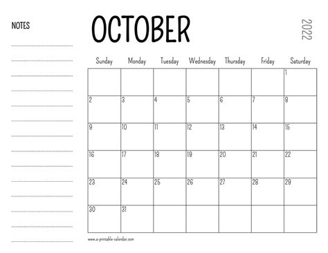 October 2022 Calendar Printable