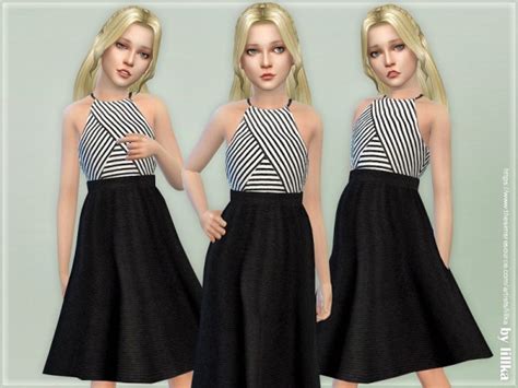 The Sims Resource Striped White And Black Dress By Lillka Sims 4