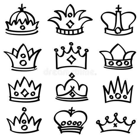 Sketch Crowns Hand Drawn King Queen Crown And Princess Tiara Stock