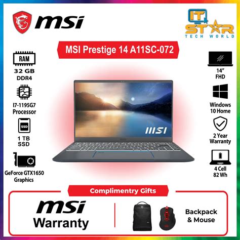 Msi Prestige 14 A11sc 072 I7 1195g7 32gb 1tb Ssd Gtx1650 4gb