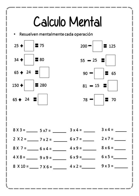 Cuaderno De Ejercicios Cálculos Mentales Para 3º Al 6º Grado Primaria