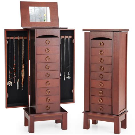 Costway Wood Jewelry Cabinet Armoire Storage Box Chest Stand Organizer