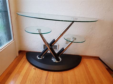 Flash furniture glass console table with shelves and black metal frame. Modern glass/chrome console table Victoria City, Victoria