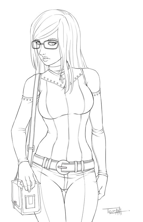 Lineart Series Girl With Glasses By Tozani On Deviantart