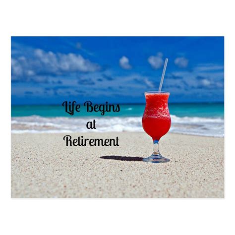 Life Begins At Retirement Frosty Drink On Beach Postcard Gender