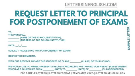 Request Letter To Principal To Postpone Exam Date Sample Letter To