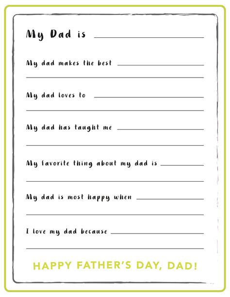 What I Love About My Dad A Free Fill In The Blank Printable For