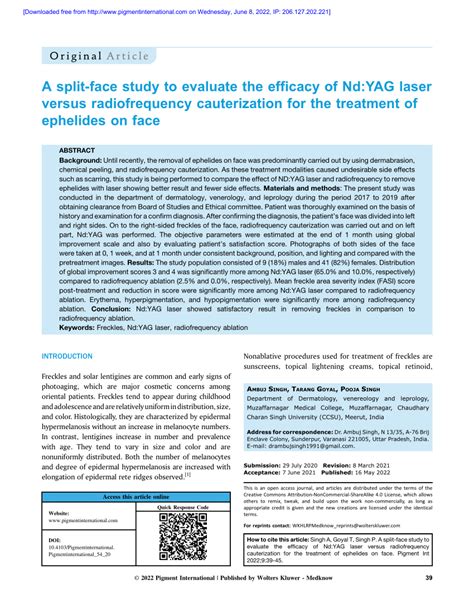 Pdf A Split Face Study To Evaluate The Efficacy Of Nd Yag Laser