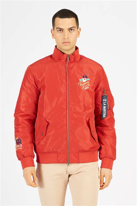 Mens Bomber Jacket In Nylon Leyendas Del Polo With Zip In Regular Fit Pompeian Red La Martina