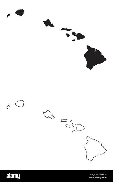 Hawaii Hi State Maps Black Silhouette And Outline Isolated On A White