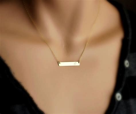 Personalized Gold Bar Necklace Name Plate Necklace Delicate Horizontal Bar