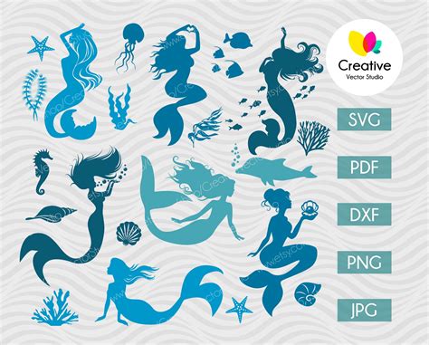 Mermaid Svg Bundle Cut File Creative Vector Studio