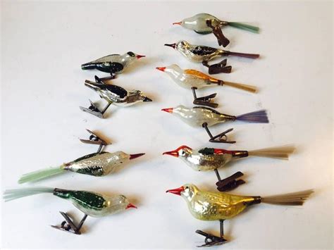 German Mercury Glass Clip On Birds Christmas Tree Ornaments Group Of