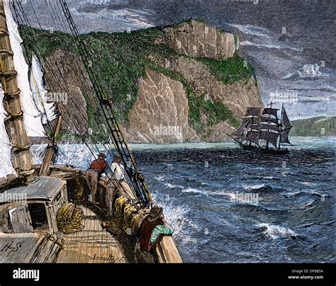 Sailing Ships Off The Atlantic Coast Of Canada 1800s Hand Colored