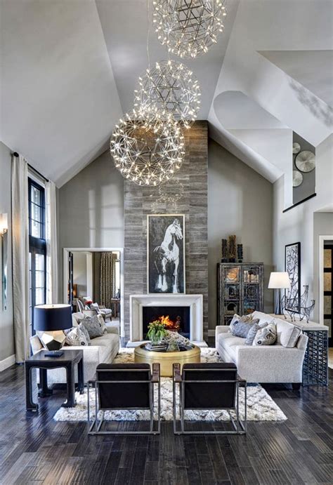 Elegant Transitional Style Grey And White Living Room Decor With