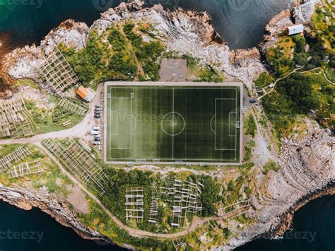 Views Of Henningsvaer Football Stadium In The Lofoten Islands In Norway