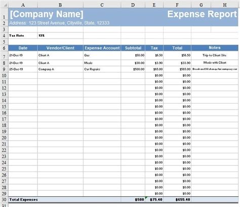 Expense Report Template Free Download Freshbooks
