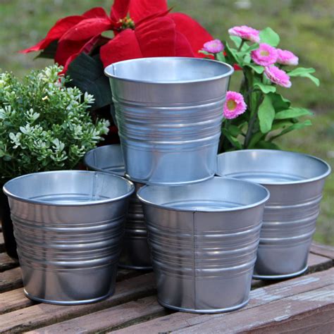 Galvanized Basket Bucket Planters Pot Metal Set Of 5 For