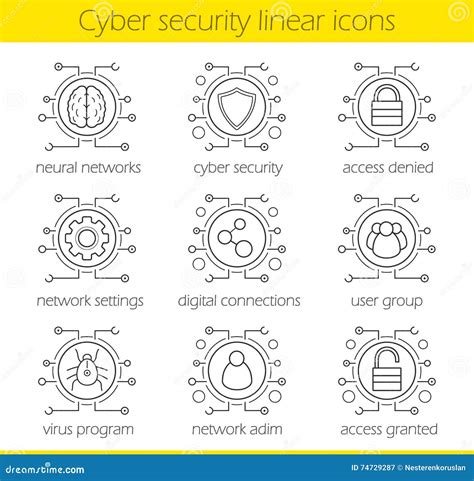 Cyber Security Linear Icons Set Stock Vector Illustration Of Padlock