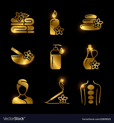 Golden Spa Massage Relaxing Icons Set Royalty Free Vector