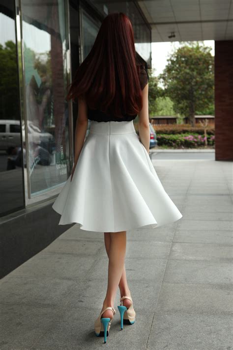 High Waisted Skirts Womens White Knee Length Bottoms