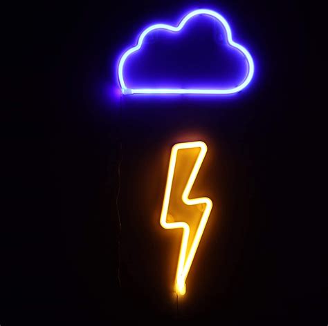 Neon Signs 2 Packs Blue Cloudwarm White Lightning Bolt Battery And Usb