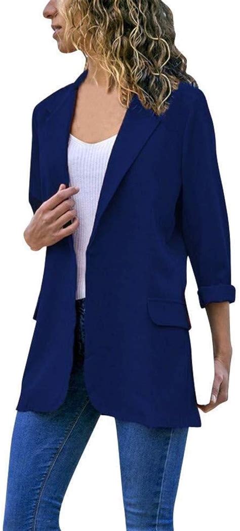 Damen Blazer Tailliert Lang Elegante Classic Casual Slim Langarm