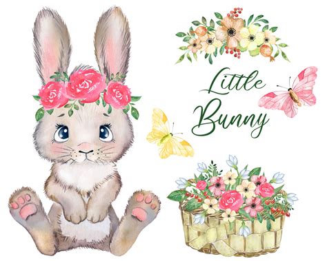 Bunny Clipart Rabbit Clipart Watercolor Bunny Woodland