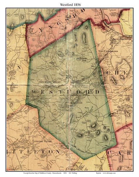 Westford Massachusetts 1856 Old Town Map Custom Print Middlesex Co