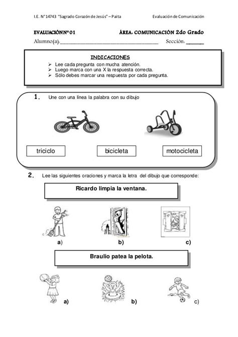 Evaluación De Comunicación Para Segundo Grado