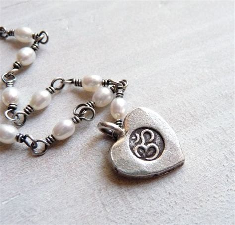 Om Necklace Ohm Heart And Freshwater Pearl Necklace Yoga Etsy Om
