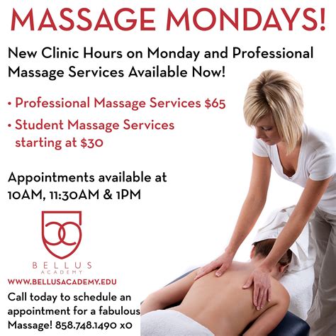 Massage Mondays At Bellus Academy Massage Appointments Available Professional Massage