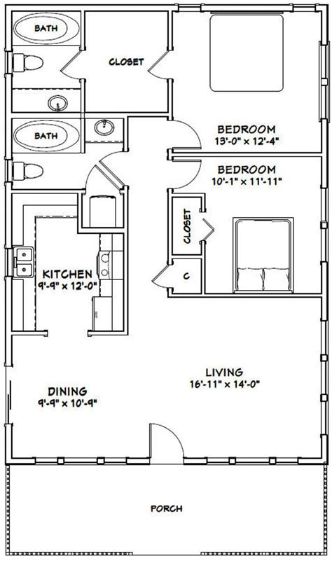 28x40 House 2 Bedroom 2 Bath 1120 Sq Ft Pdf Floor Etsy Home Design