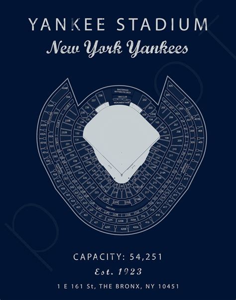 Yankee Stadium Seating Chart New York Yankees Wall Art Etsy