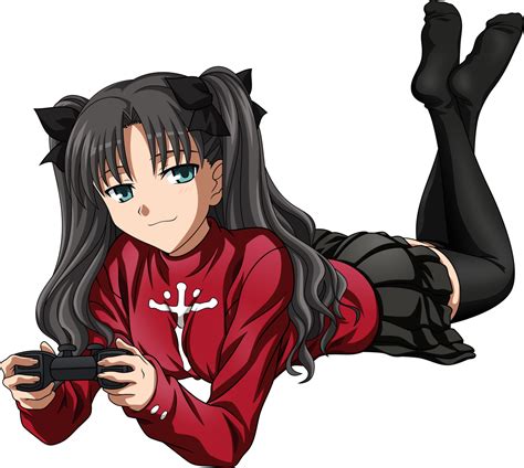 Rin Tohsaka Using A Playstation 2 Fate Type Moon Tohsaka Rin Rin Tsundere
