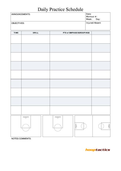 daily practice schedule template printable