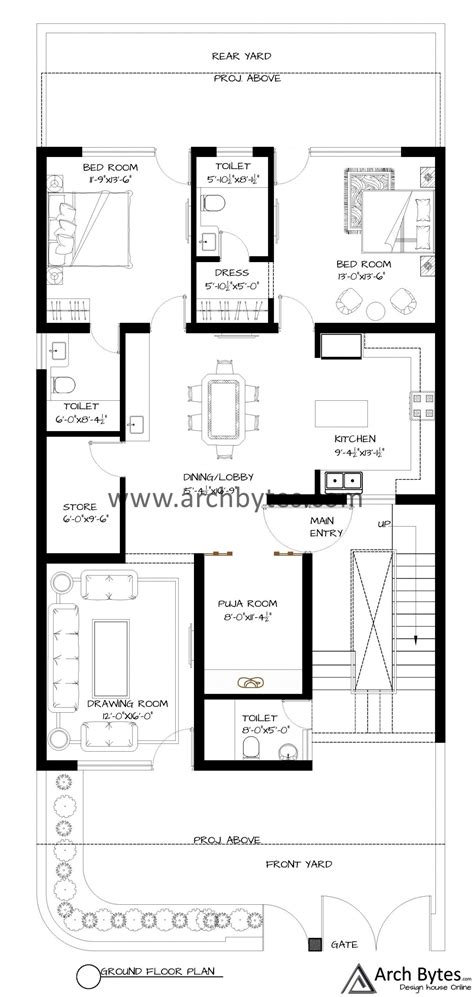 House Plan For 33 X 75 Feet Plot Size 275 Sq Yards Gaj Archbytes