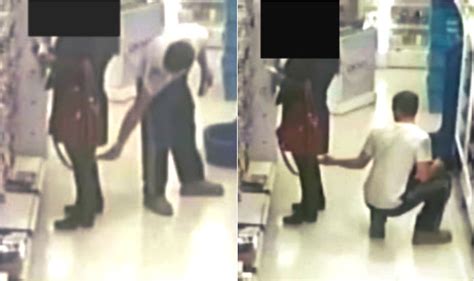 Cctv Footage Shows Pervert Getting Caught Sticking Mobile Up Girls Skirt To Take Pictures