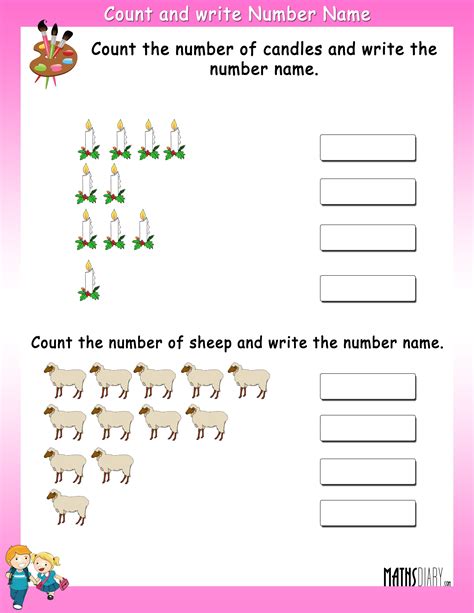 Maths Worksheets For Grade 1 Number Names Naming Numbers Ukg Math