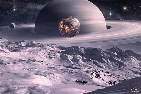 Outer Space Planets Moon Saturn Digital Art Science Fiction Qauz Cloth