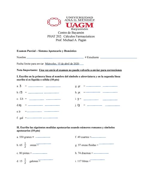 Examen De Sistema Doméstico Y Apotecario Centro De Bayamón Phat 202