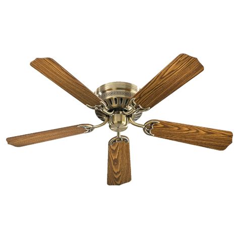 Opt for a hugger ceiling fan with lights to illuminate a room, deck, or patio, or select a low profile fan without lights to. Quorum Lighting Hugger Antique Brass Ceiling Fan Without ...