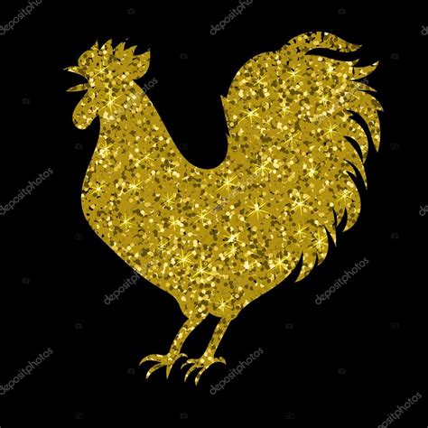 Gallo De Oro Con Brillo Silueta Aislado Ilustración Vectorial 2023