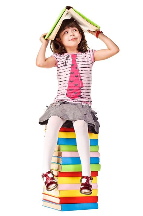 Little Girl Sitting On Stack Of Books Stock Image Image Of Education