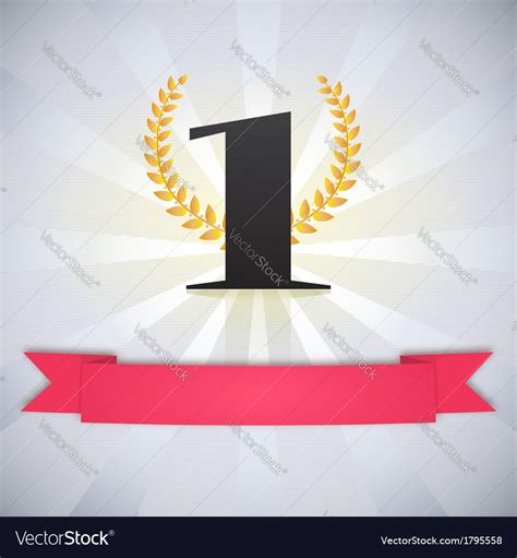 Number One Scarlet Ribbon Laurel Wreath And Rays Vector Image