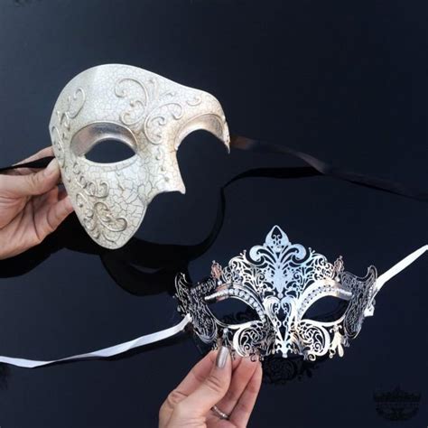 couples masquerade mask his and hers luxury phantom masquerade masks [ivory silver themed